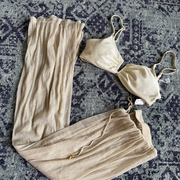 TiniBikini Other - TiniBikini Sparkly Gold 2 Piece Bikini Top & Sheer Flowy Pants Size Large Summer